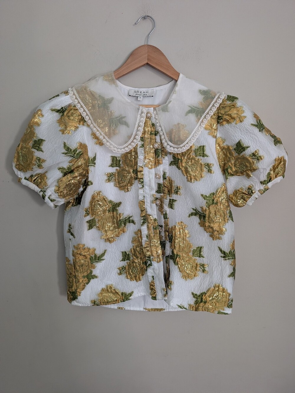 Sister Jane Dream Floral Jacquard White Gold Blouse Size S - Picture 7 of 12